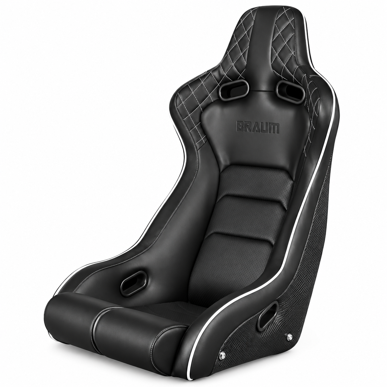 Braum Venom-X Series Black Leatherette with Diamond and White Trim Fixed Back Bucket Seat